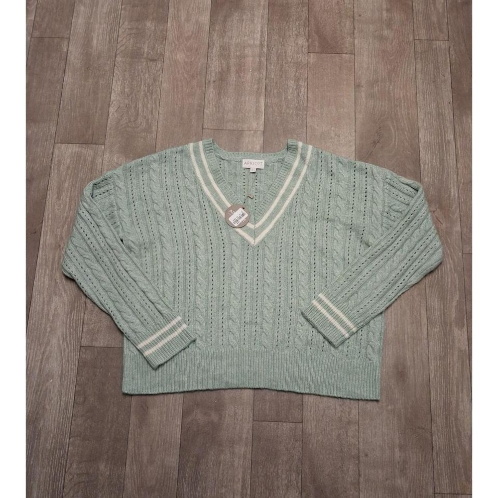 Womens Nwt‎ Apricot Cable Knit V- Neck Pullover Sweater